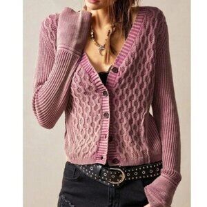 Textured Fitted Button Down Cotton Long Sleeve Cardigan